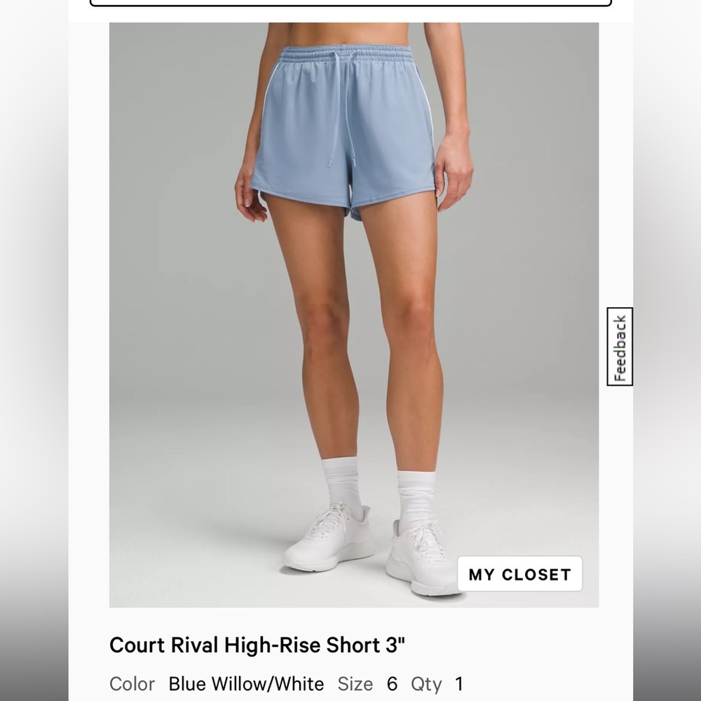 Lululemon Court Rival HR Short 3” - Blue Willow Sz 6